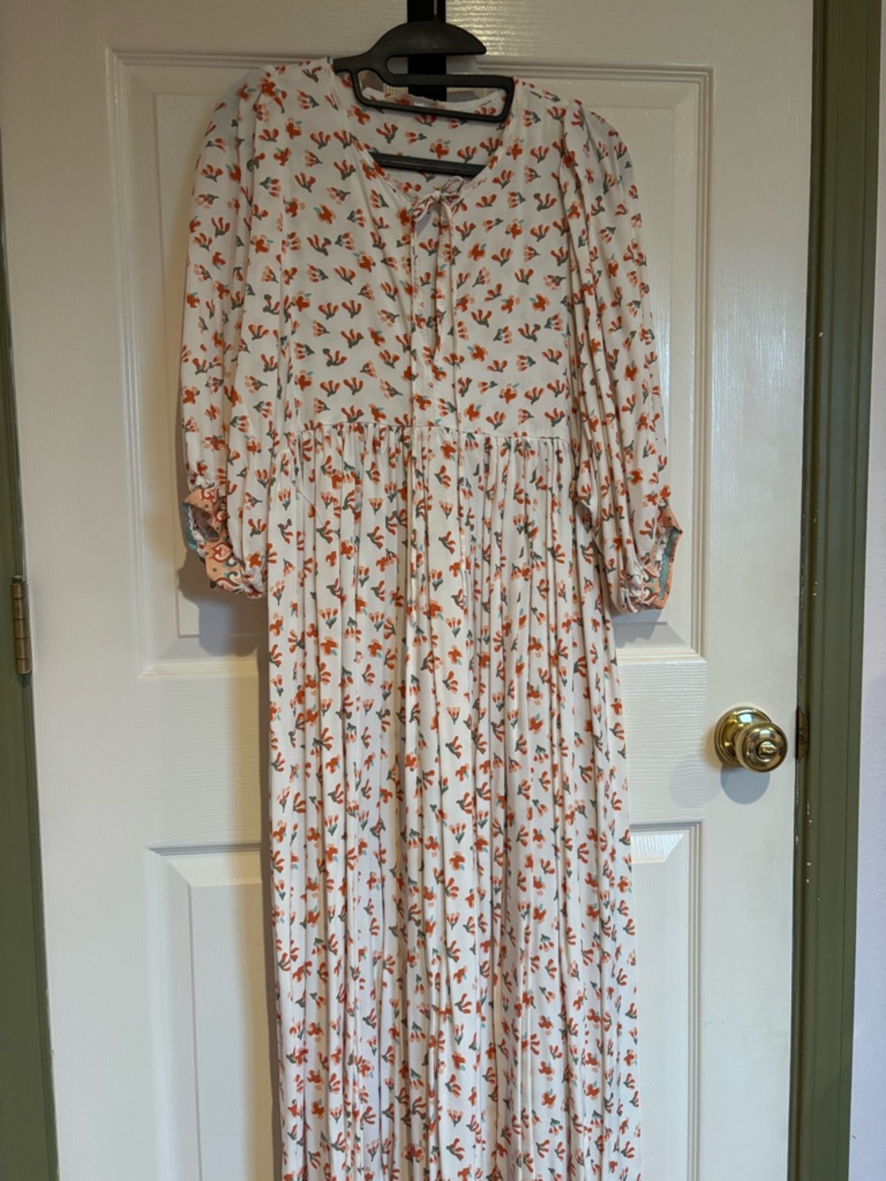 Bohemian White Maxi Dress with Rust Floral Print